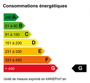 DPE: G (465 kWhEP/m²) DPE = 465 kWhEP/m².an (G)